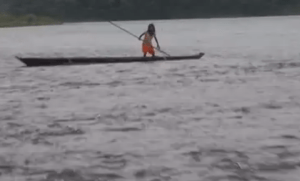 Erika braving the currents of Singawan river